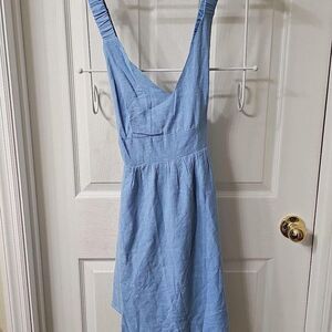 Hem & Thread Blue Linen Blend Smocked Back Mini Dress Size M